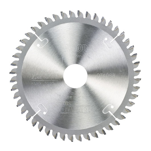 A circular saw blade for wood, 48 teeth, with markings including 250 mm diameter and 30 mm arbor hole, DEWALT XTREME brand, model DT4088.