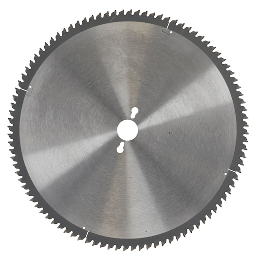 A close-up image of a circular saw blade made of metal with sharp teeth along the edge, used for cutting materials.