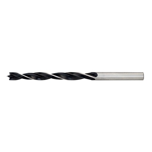 A single metal twist drill bit, shown horizontally against a white background.