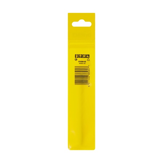 Back view of yellow DEWALT DT4508 product packaging with barcode and recycling symbols.