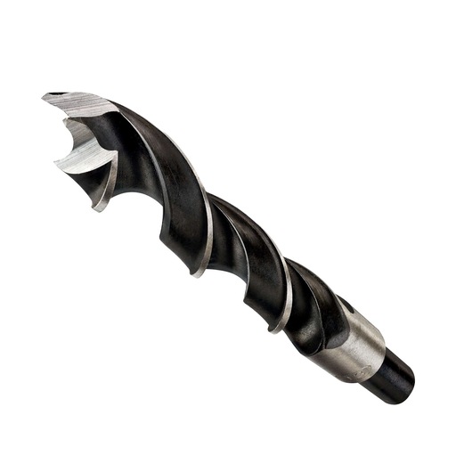 Close-up view of a DEWALT DT4514 wood auger drill bit, showing its spiraled cutting edges and sharp tip against a white background.