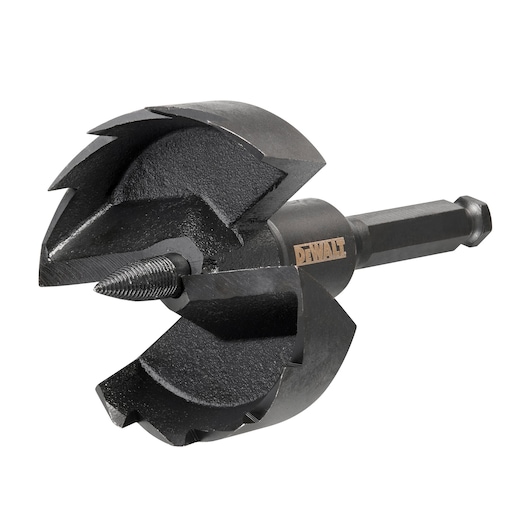 DEWALT woodworking drill bit, SKUs DT4587, DT4587-QZ. Black metal tool with sharp cutting edges.