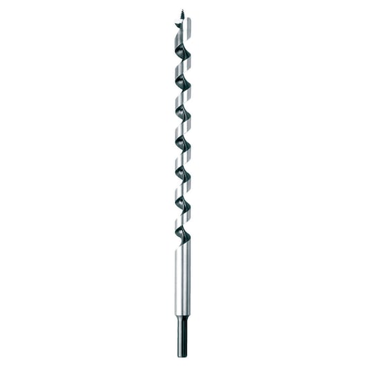 A single auger drill bit with a threaded tip and spiral flutes, designed for woodworking applications. The bit is standing vertically against a white background.