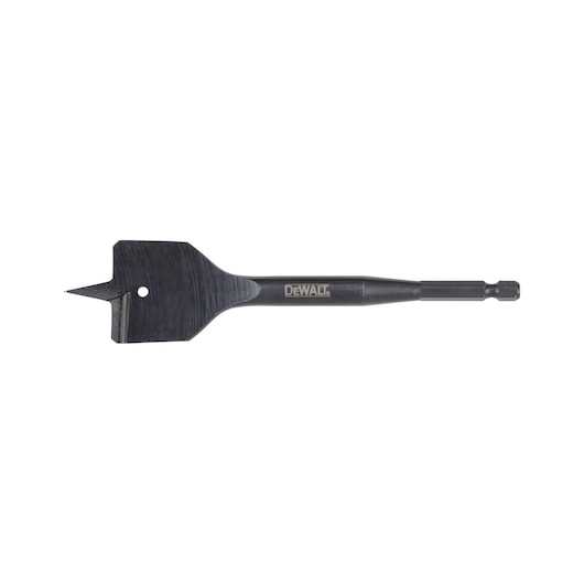 A DEWALT flat wood drill bit with a hexagonal shank, designed for fast and precise drilling in wood.
