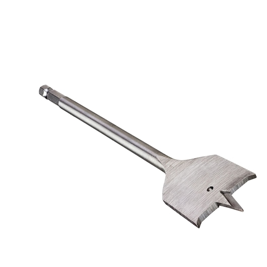 A DEWALT flat wood drill bit with a hex shank, suitable for woodworking and carpentry.