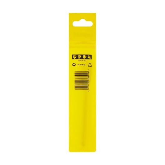 Back of DEWALT DT4818 yellow packaging with barcode and safety icons, elongated shape.