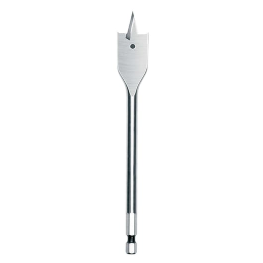 A DEWALT flat wood drill bit with a pointed tip and hex shank, shown against a white background.