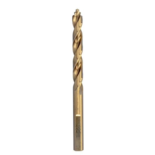 DEWALT DT4914 gold metal drill bit for precise drilling, shown upright against a white background.