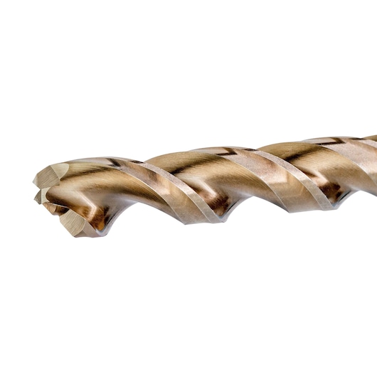Close-up of a DEWALT DT4956 metal drill bit, showing the spiral and cutting edges against a white background.