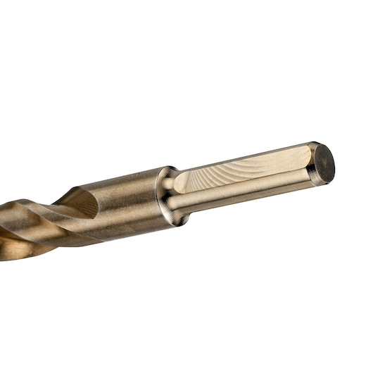 Close-up of a DEWALT DT4956 metal drill bit with a silver finish on a white background.