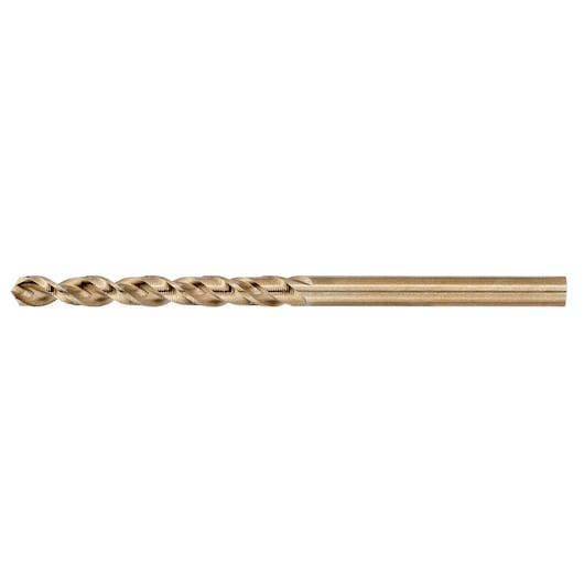 A single gold-colored metal drill bit with spiral grooves, shown against a white background.