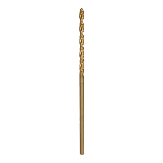 Single DEWALT metal drill bit with gold finish, shown vertically against a white background.