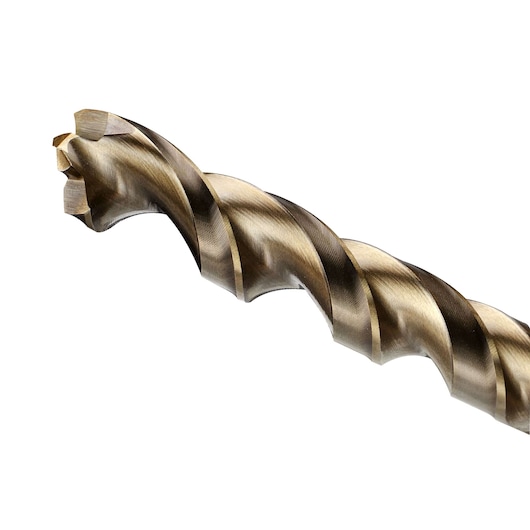 Close-up of a DEWALT DT5056-QZ drill bit showing its spiral fluted design with a sharpened cutting tip on a white background.
