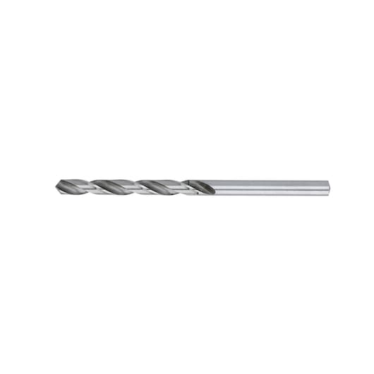 A single metal twist drill bit with a straight shank shown against a white background.