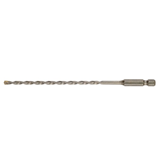A DEWALT metal drill bit with hex shank and spiral flute, isolated on white background.