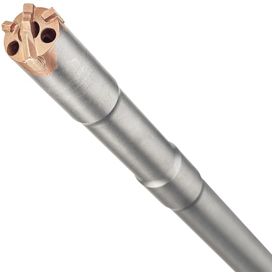 Close-up of a DEWALT DT60230 masonry drill bit with a multi-tip head for heavy-duty drilling.