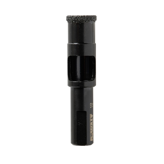 DEWALT DT6042 black hole saw with abrasive rim and side opening, used for drilling.