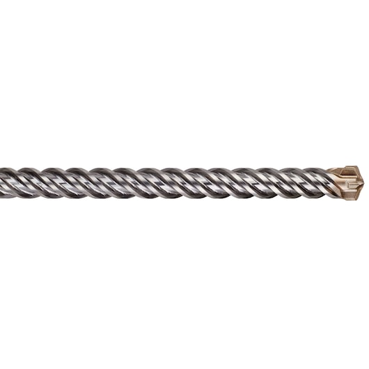 Close-up of a DEWALT spiral masonry drill bit against a white background.