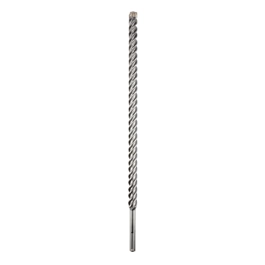 A single long, metal SDS masonry drill bit with a spiral design, shown vertically against a white background.