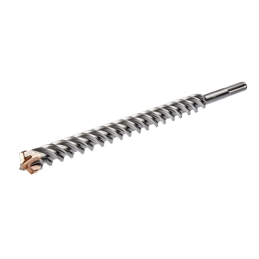 A DEWALT DT60847 masonry drill bit with a spiral fluted shaft and carbide tip, designed for heavy-duty drilling into concrete and stone.