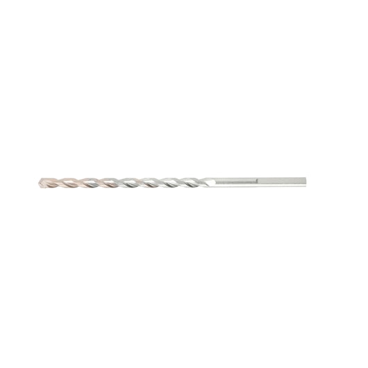 A single silver-colored masonry drill bit shown horizontally on a white background.