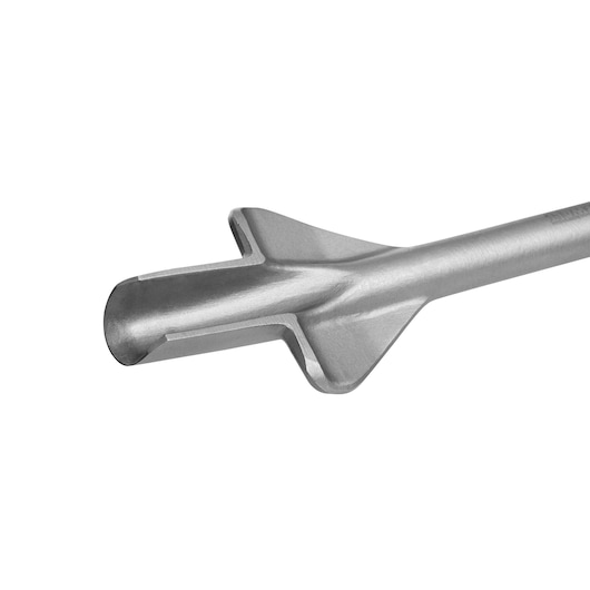 Close-up view of a DEWALT DT6804 flat chisel, made from metal and designed for demolition or chiseling work.