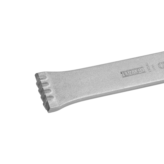 DEWALT DT6810 steel chisel with grooved end, used for masonry or demolition tasks, shown on white background.