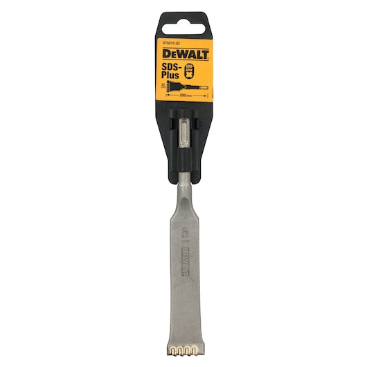 DEWALT SDS-Plus chisel DT6810, 32mm x 200mm, displayed in packaging with yellow branding.
