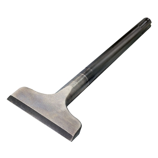 A metal floor scraper chisel with a wide, flat blade and a long handle, designed for use with power tools.