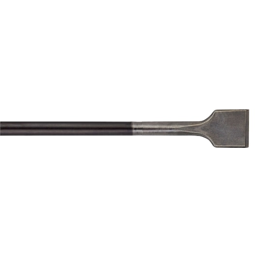 A flat, wide chisel bit made of metal, designed for use with power tools for chiseling or demolition work.