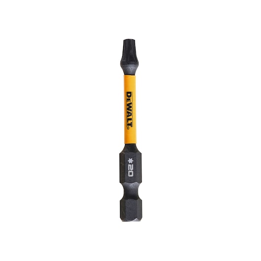 DEWALT star-shaped screwdriver bit with yellow shaft and black ends, marked with '*20'.