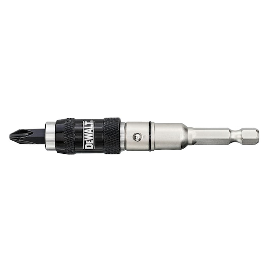 DEWALT screwdriver bit holder, SKU DT70578T, DT70578T-QZ, photography product, metallic with black accent.