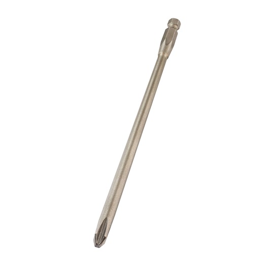 A long DEWALT Phillips screwdriver bit for power tools, metallic finish, isolated on white background.