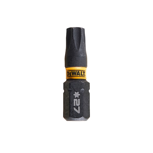 DEWALT DT7383T Torx screwdriver bit, size T27, with yellow branding ring on a white background.