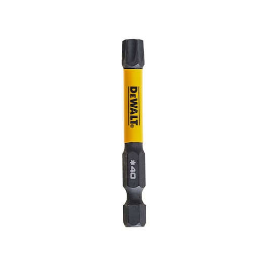A single DEWALT branded screwdriver bit, model DT7399T, with a yellow shaft and black tips, designed for use with power tools.