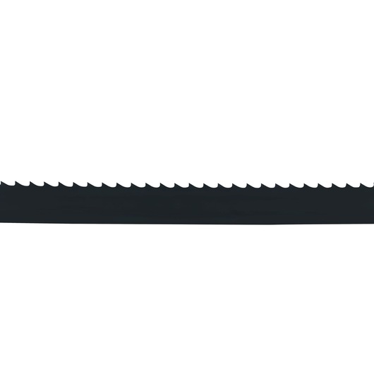 Close-up image of a DEWALT DT8474 band saw blade with sharp teeth, set against a white background.