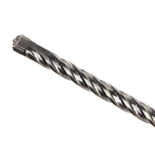 Close-up view of a DEWALT DT8913 masonry drill bit with a twisted, spiral design and a cutting tip, designed for drilling into tough materials.
