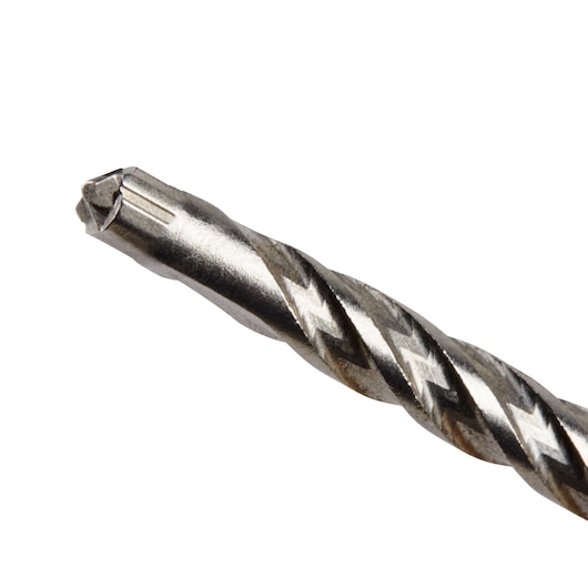 Close-up image of a metallic drill bit with a spiral fluted design and a specialized tip for drilling.