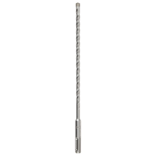 A long, metal rotary hammer drill bit with a spiral design and SDS shank, shown vertically on a white background.