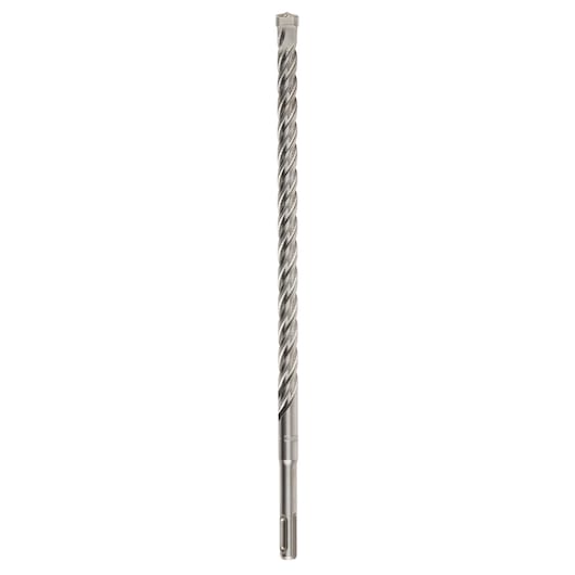 A single long, spiral metal drill bit for hammer drilling. Shown vertically on a white background.