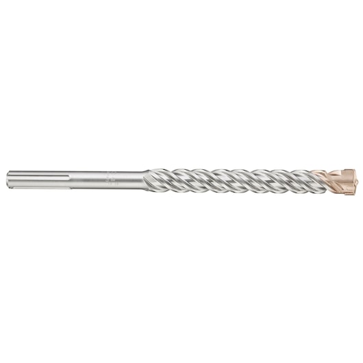 Metal spiral drill bit with a reinforced tip, used for drilling in masonry or concrete surfaces.