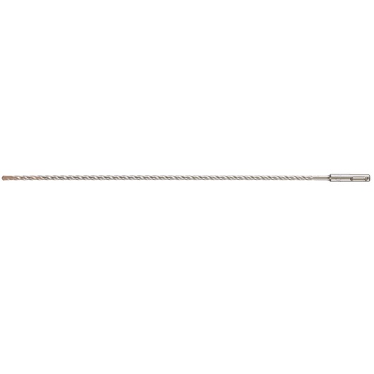 Long metal drill bit with spiral grooves, used for masonry or concrete drilling.