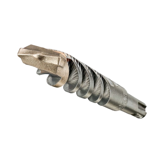 Close-up of a DEWALT DT9548 masonry drill bit with spiral grooves and a metal tip, isolated on white.