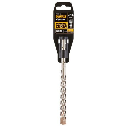 DEWALT Extreme ToughCore drill bit, 14mm diameter, in retail packaging, silver with spiral tip.