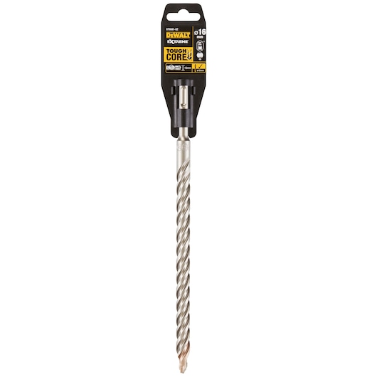 DEWALT DT9581 16mm tough core drill bit for masonry, spiral design, packaged and labeled.