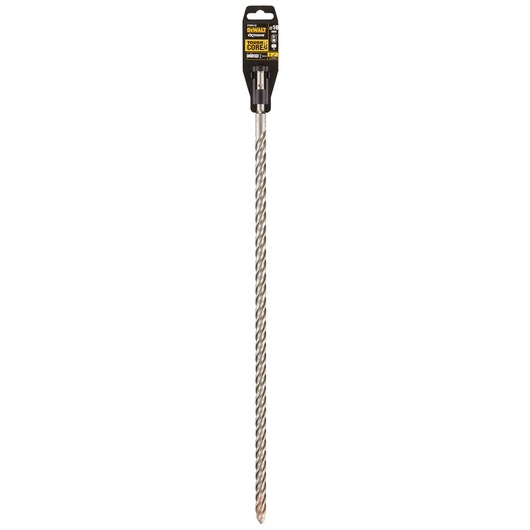 DEWALT DT9583 long, spiral concrete drill bit with labeled packaging on a white background.