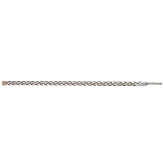 Long, spiral-shaped DEWALT drill bit for masonry or concrete drilling. Silver color, single item shown on white.