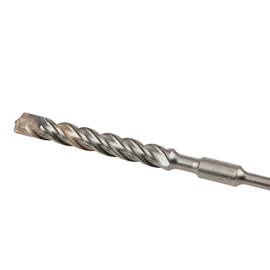 A close-up image of a DEWALT DT9690 masonry drill bit with a silver spiral shaft and carbide tip, designed for drilling into hard materials.