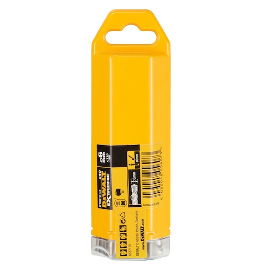 Yellow DEWALT DT9812 drill bit pack with label, barcode, and hanging tab visible.