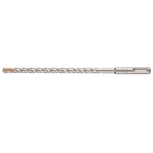 Long, silver DEWALT SDS drill bit with spiral design and carbide tip, shown on white background.